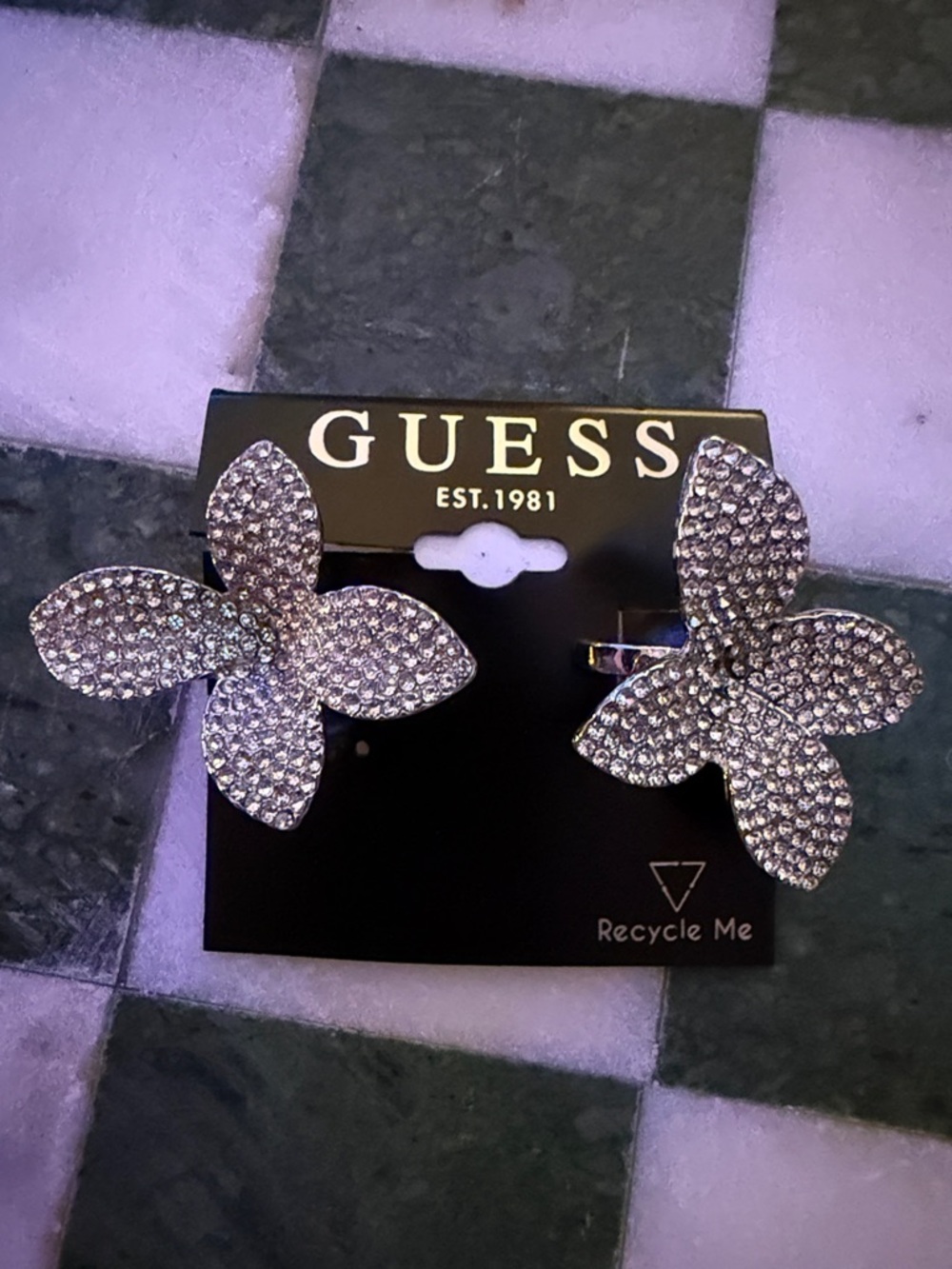 GUESS Silver Crystal Flower Earrings